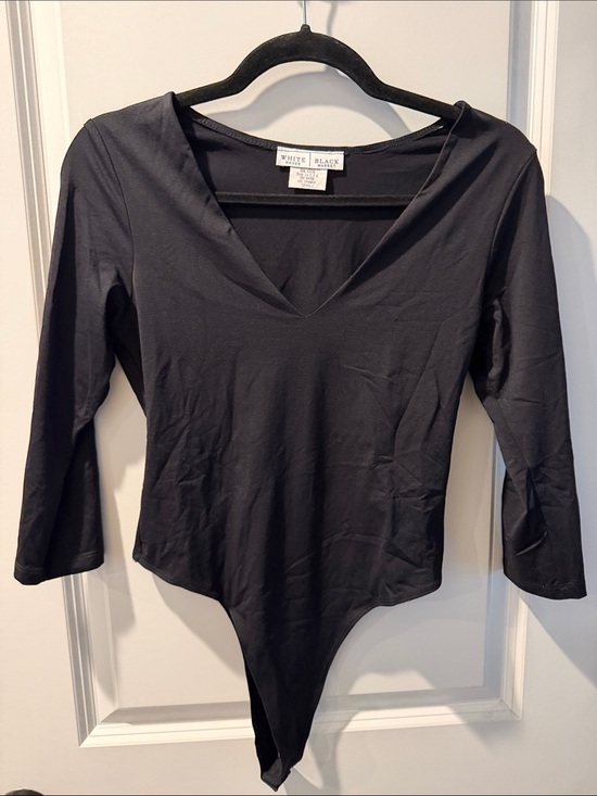 White House Black Market Tops - White House Black Market Black V-Neck Long-Sleeve Bodysuit